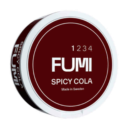 FUMI Spicy Cola 4mg - Tobacco-free snus with a strong but well-balanced taste of cola. Considered by many to be the favorite flavor to always switch to every now and then. The experience of the quick release and the long-lasting taste is something that is recognized in all Fumi's flavors. The can contains 20 slim pouches in the exclusively soft and white nonwoven material. The nicotine strength is 4 mg/pouch Facts: Weight: 14 g (net) Flavour: Cola Nicotine: 5,7 mg/g (4mg per pouch) Pouch size: Slim Number of pouches: 20 Pouch Weight: 0,7g Texture: Moist Available in: Single Cans, rolls (10 cans) Manufacturer: The Snus Brothers